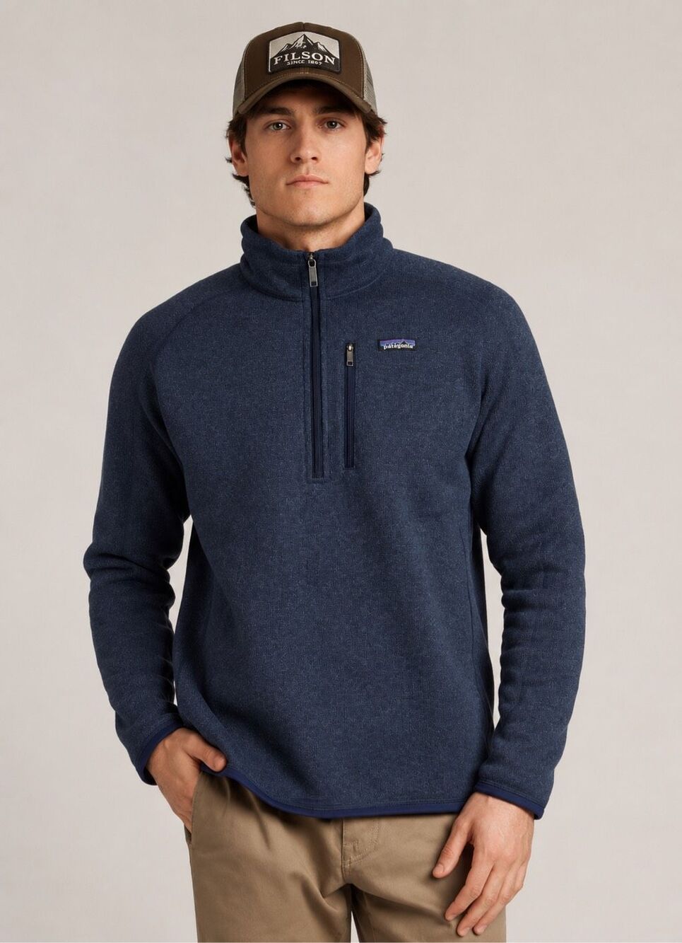 Patagonia Better Sweater 1/4-Zip fleece jacket in a heathered navy blue color, M
